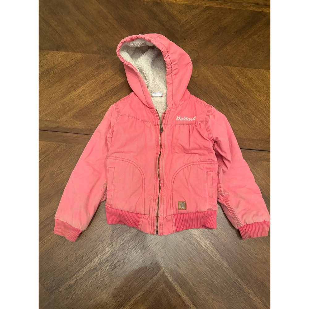 Carhartt Girls Pink Sherpa Lined Canvas Active Jacket Size 6